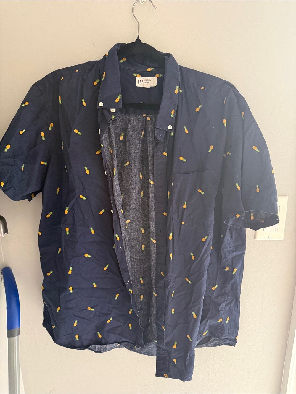 GAP Navy Short-Sleeve Shirt with Yellow Pineapple Print